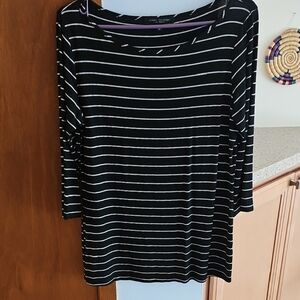Vintage Green Envelope White-on-black Stripes Boatneck Top Clearance